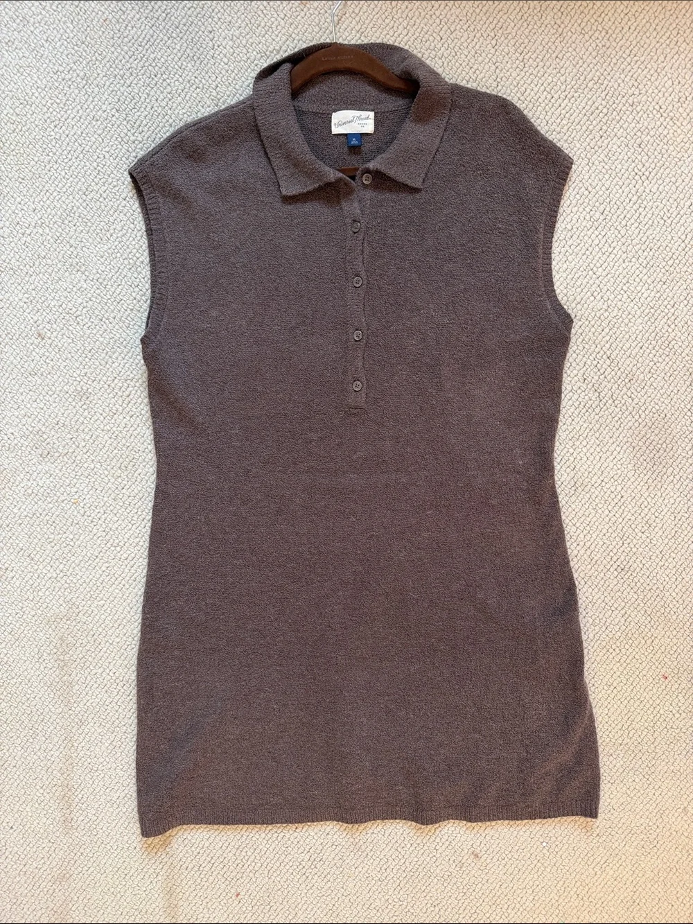 Universal Thread Brown Knit Sweater Dress with Button Down Collar and Cap Sleeve